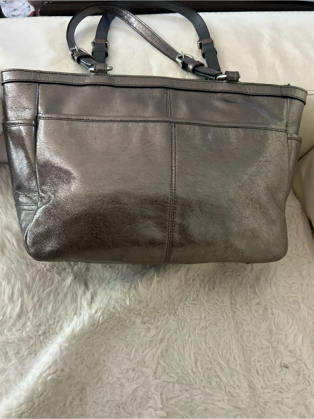Coach Gallery Tote Metallic Pewter Leather Shoulder Bag F17721 East West